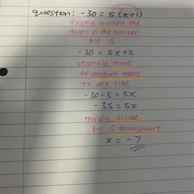 Solve for x. -30=5(x+1)-example-1