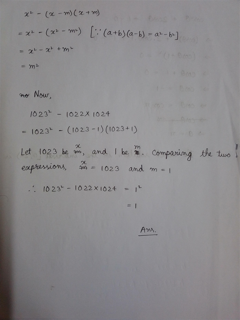 (a) Simplify x² − (x − m)(x + m). (b) Using your answer to (a), write down the value-example-1