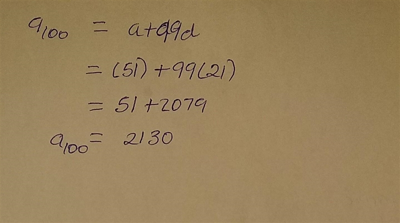 In an arithmetic sequence, if you are given a3=93 and a5=135, find a100. To earn full-example-2