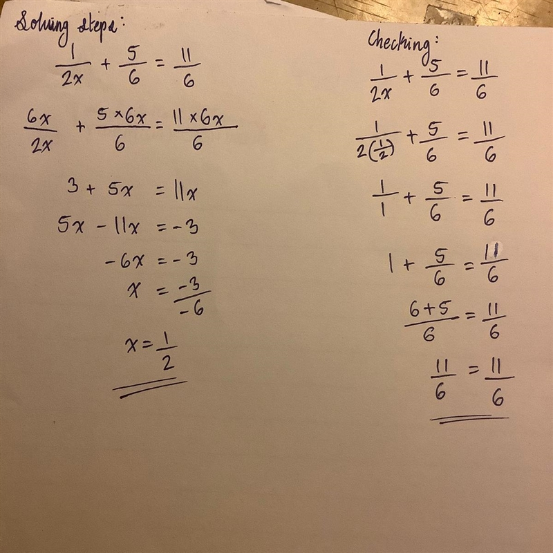 Does anybody know what x equals if 1/2X + 5/6 = 1 1/6-example-1