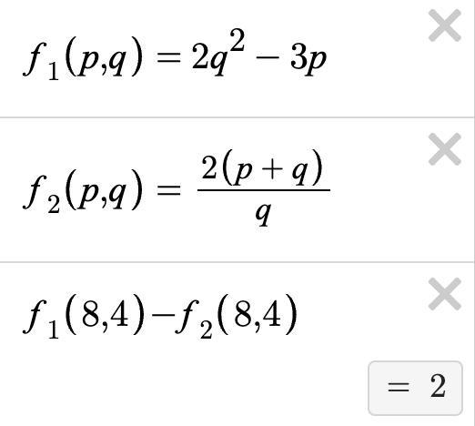 How do the expressions 2q^2-3p and 2(p+q)/q Compare when p=8 and q=4? Answer with-example-1