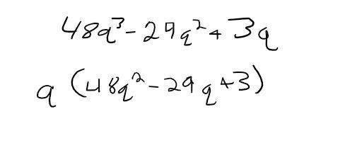 Factor: 48q³ - 24q² + 3q-example-1