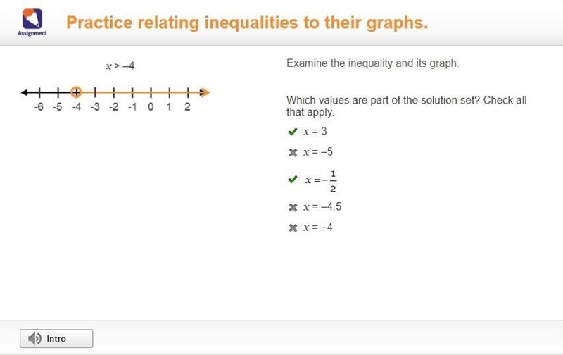 (Hurry pls) x is greater-than negative 4. A number line going from negative 6 to positive-example-1