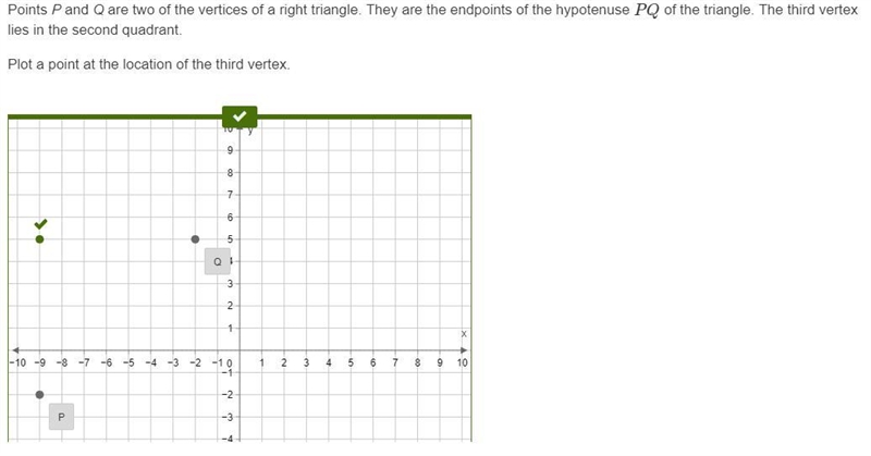 Points P and Q are two of the vertices of a right triangle. They are the endpoints-example-1