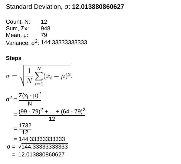 99, 60, 82, 78, 93, 71, 68, 86, 80, 95, 72, 64, what is standard deviation-example-1