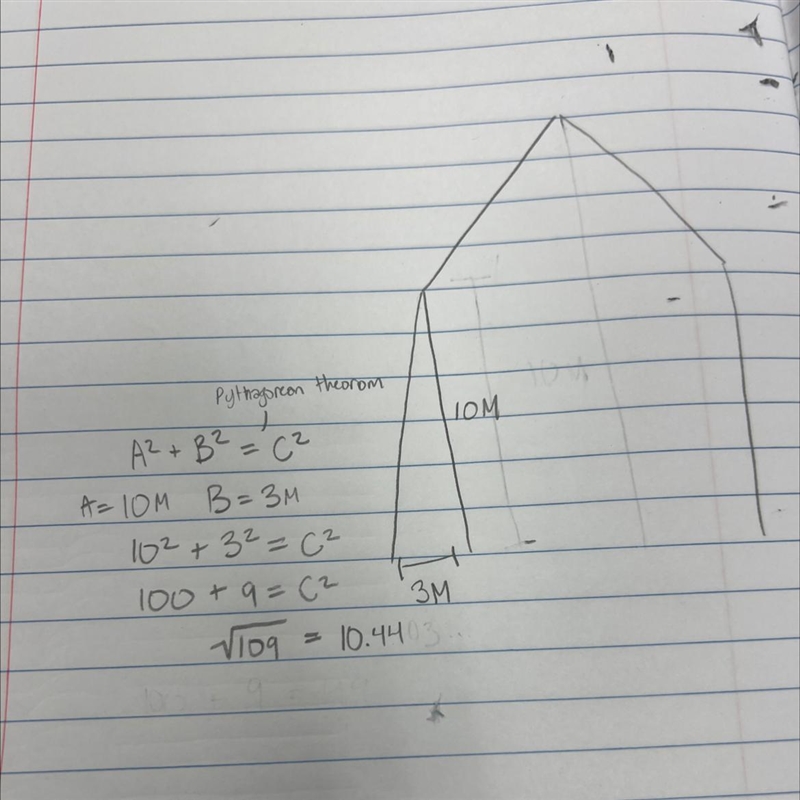 A ladder is leaning against the side of a 10m house. If the base of the ladder is-example-1