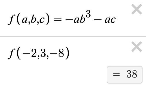 Question Evaluate the expression when a=−2, b=3, and c=−8. −ab^3 − ac =-example-1