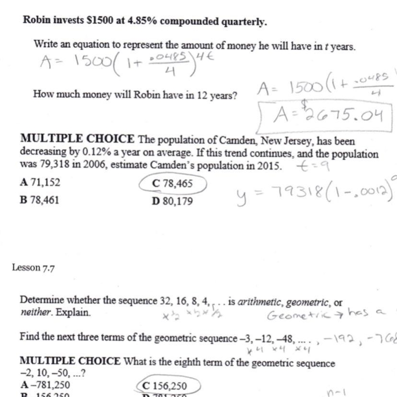 Robyn invests $1500 at 4.85% compounded quarterly. Write an equation to represent-example-1