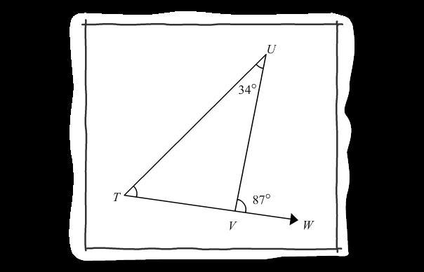 In triangle TUV, ∠UVW is an exterior angle. What is m∠T?-example-1