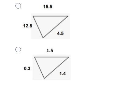 These triangles are not drawn to scale. Use the Pythagorean Theorem to determine which-example-1