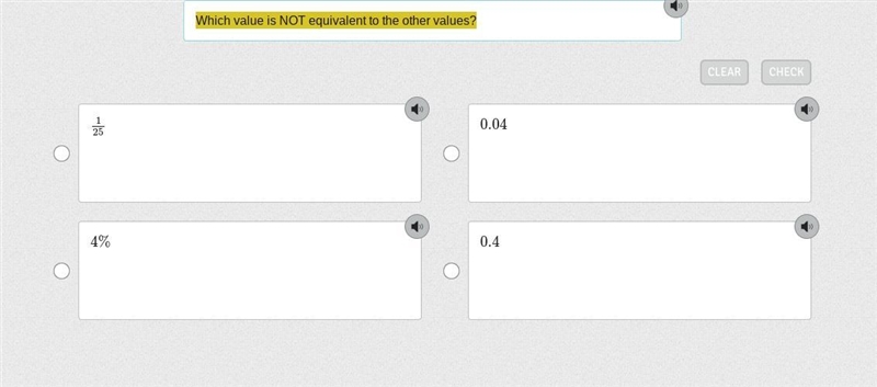 Which value is NOT equivalent to the other values?-example-1