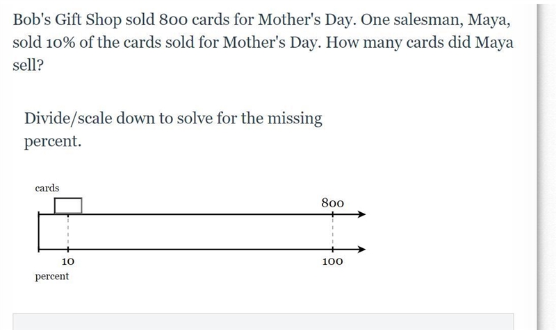 Bob's Gift Shop sold 800 cards for Mother's Day. One salesman, Maya, sold 10% of the-example-1