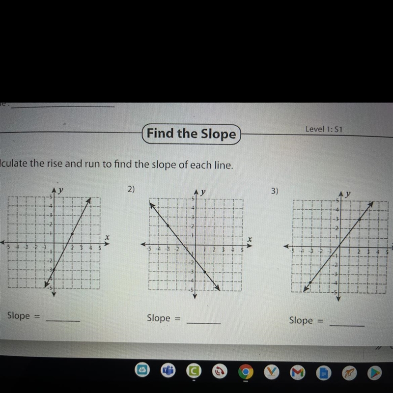 Calculate the rise and run to find the slope of each line-example-1