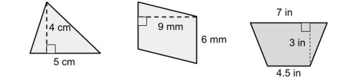 Calculate the areas of these shapes. Show your work.-example-1