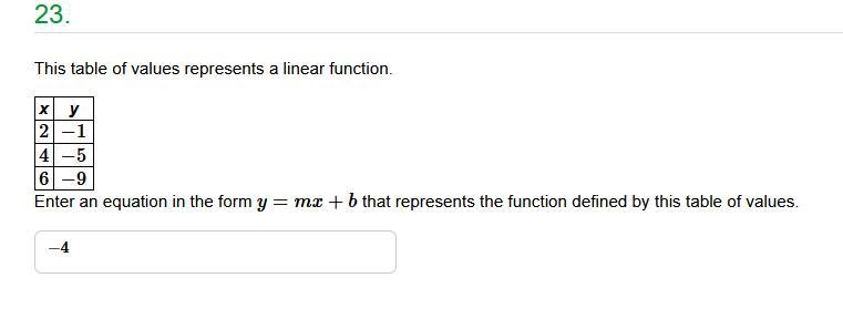 This table of values represents a linear function. Enter an equation in the form y-example-1