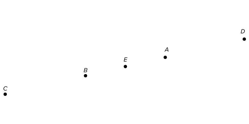 20 pts: Here are points A-E. a. Which point is the image of B using A as the center-example-1