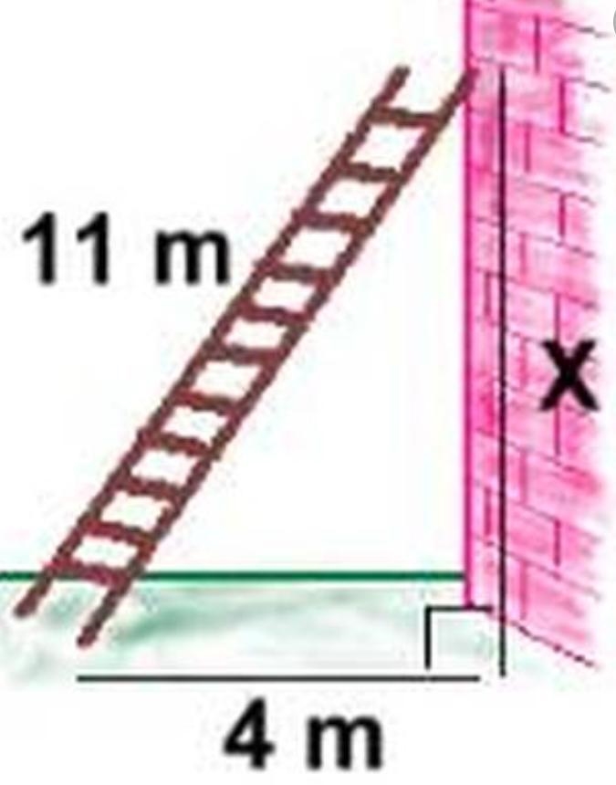 Height of a ladder. The base of a 11 meter ladder is 4 meters away from a wall. How-example-1