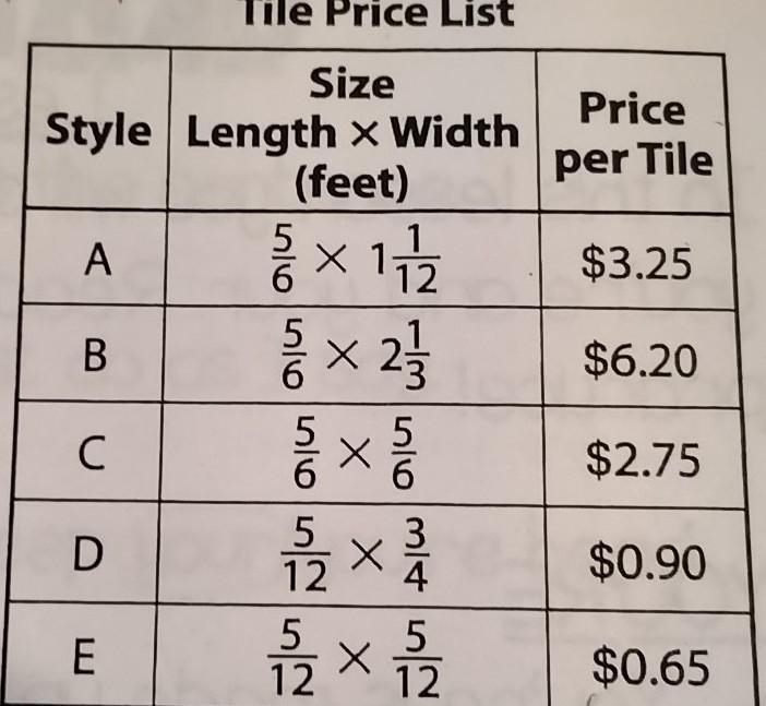 Qiang wants to tile a 3 ft x 3 ft entryway. Estimate to determine which style of tile-example-1