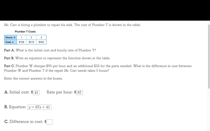 Please help! Am I right on part A and B?-example-1