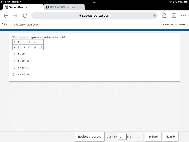 Can someone help me. Which equation represents the data in the table?-example-1