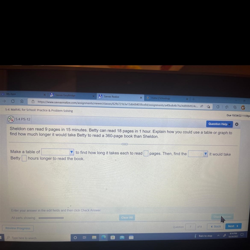 Sheldon can read 9 pages in 15 minutes. Betty can read 18 pages in 1 hour. Explain-example-1