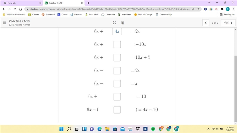 Problem 2 <3 Fill in the blanks to make each equation true.-example-1