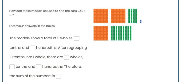 How can these models be used to find the sum 2.42 + 1.9? Enter your answers in the-example-1