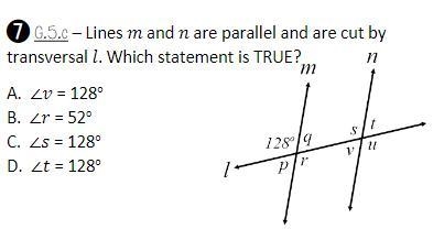 Lines Ⅿ and N are parallel and are cut by transversal Ⅼ. Which statement is true?-example-1