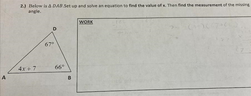 Set up and solve an equation to find the value of x. Then find the measurement of-example-1