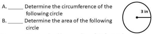 Part A: Find the circumference of the circle. (Pi = 3.14) Part B: Find the area of-example-1