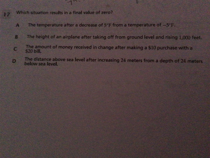 Which situation resulted in a final value of zero? A The temperature after a decrease-example-1