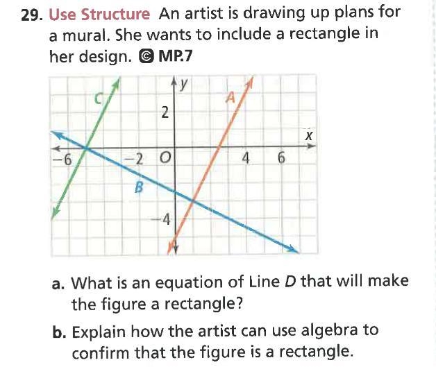 Use Structure An artist is drawing up plans for a mural. She wants to include a rectangle-example-1