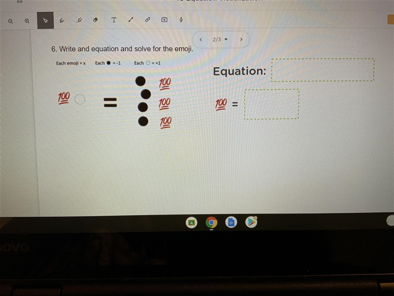 Write and equation and solve for the emoji.-example-1