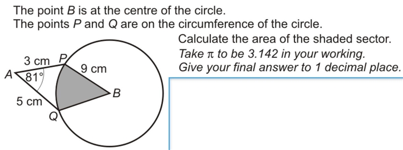 The point B is at the centre of the circle. The points P and Q are on the circumference-example-1