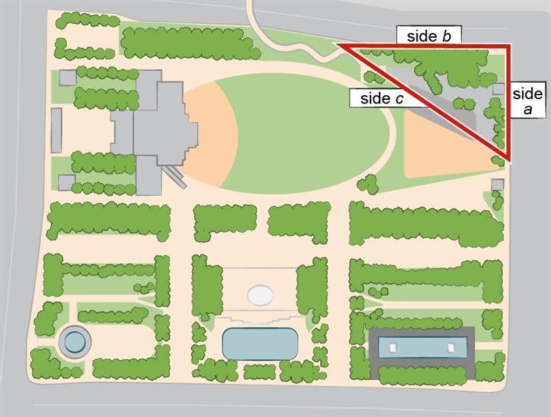 B) Calculate the area of the red triangle to find the area of the garden. Show your-example-1