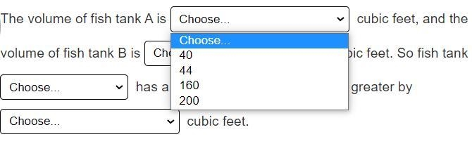 Two fish tanks have measurements as shown. Which tank has a greater volume? How much-example-2