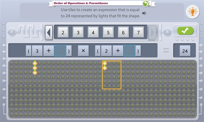 Use tiles to create an expression that is equal To 24 represented by lights that foot-example-1