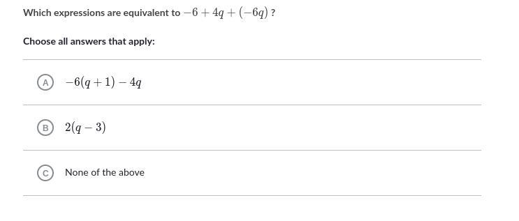 Equivalent expressions: negative numbers & distribution 5 stars for correct answers-example-1