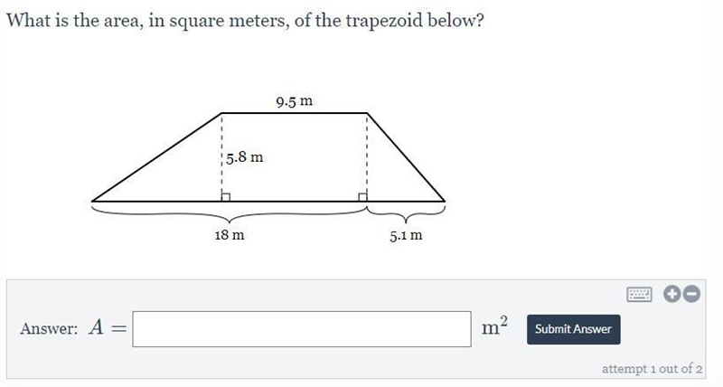 What is the area, in square meters, of the trapezoid below?-example-1