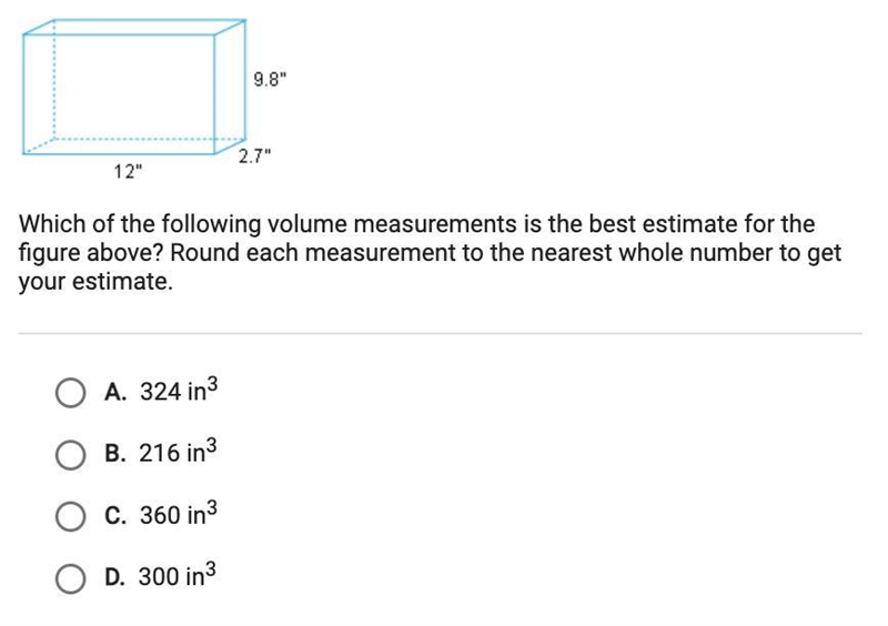 HELP FAST! Which of the following volume measurements is the best estimate for the-example-1