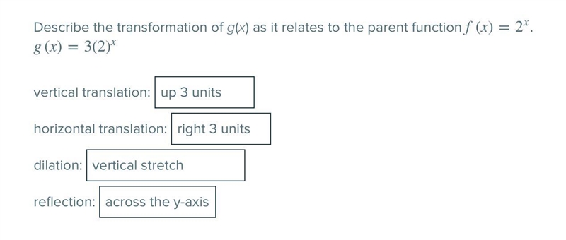 Describe the transformation of g(x) as it relates to the parent function f(x).-example-1