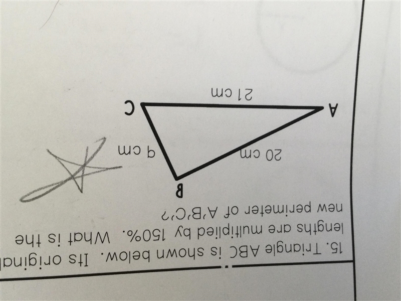 Triangle ABC is shown below. It’s original lengths are multiplied by 150%. What is-example-1