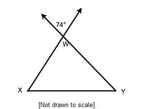 What is the measure of Angle X W Y? Triangle X W Y. The exterior angle to angle W-example-1