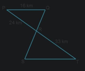 What is the distance of Line S T? 7 km StartFraction 128 Over 11 EndFraction km 22 km-example-1