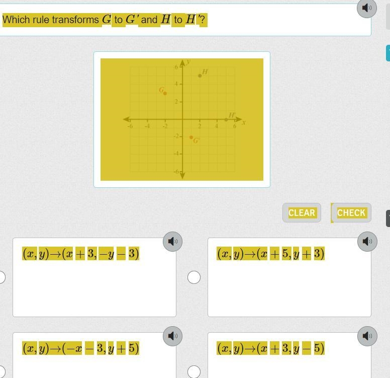 PLEASE HELP Which rule transforms G to G' and H to H'? On a coordinate plane, point-example-1