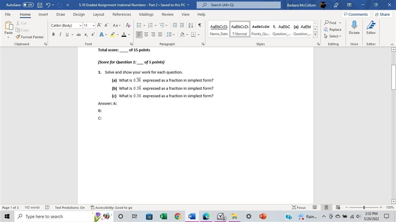 1. Solve and show your work for each question. (a) What is repeating expressed as-example-1