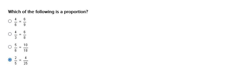 Which of the following is a proportion? (One of the answers are blue ignore that one-example-1