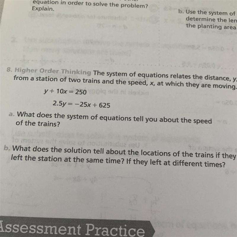 8. Higher Order Thinking The system of equations relates the distance, y, from a station-example-1