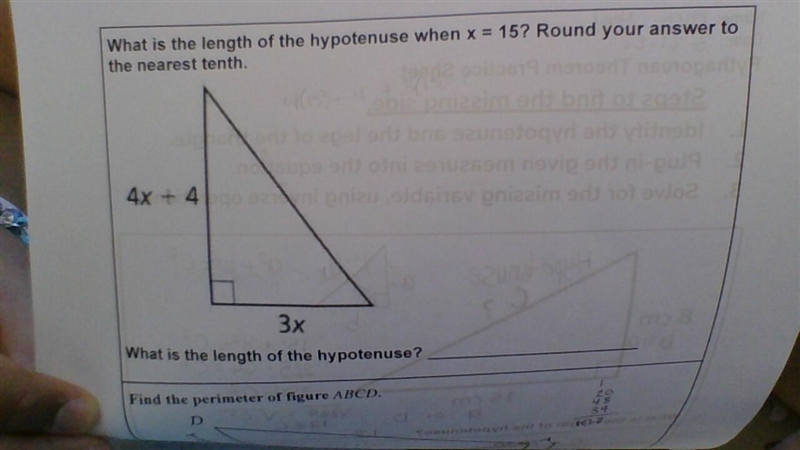 What is the length of the hypotenuse when x=15? Round your answer to the nearest tenth-example-1