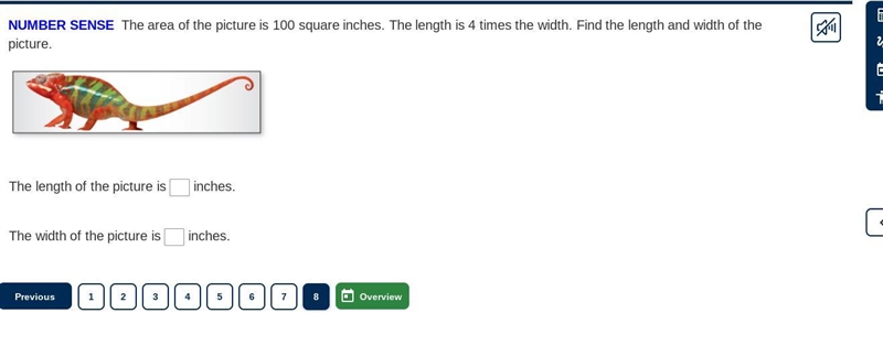 He area of the picture is 100 square inches. The length is 4 times the width. Find-example-1